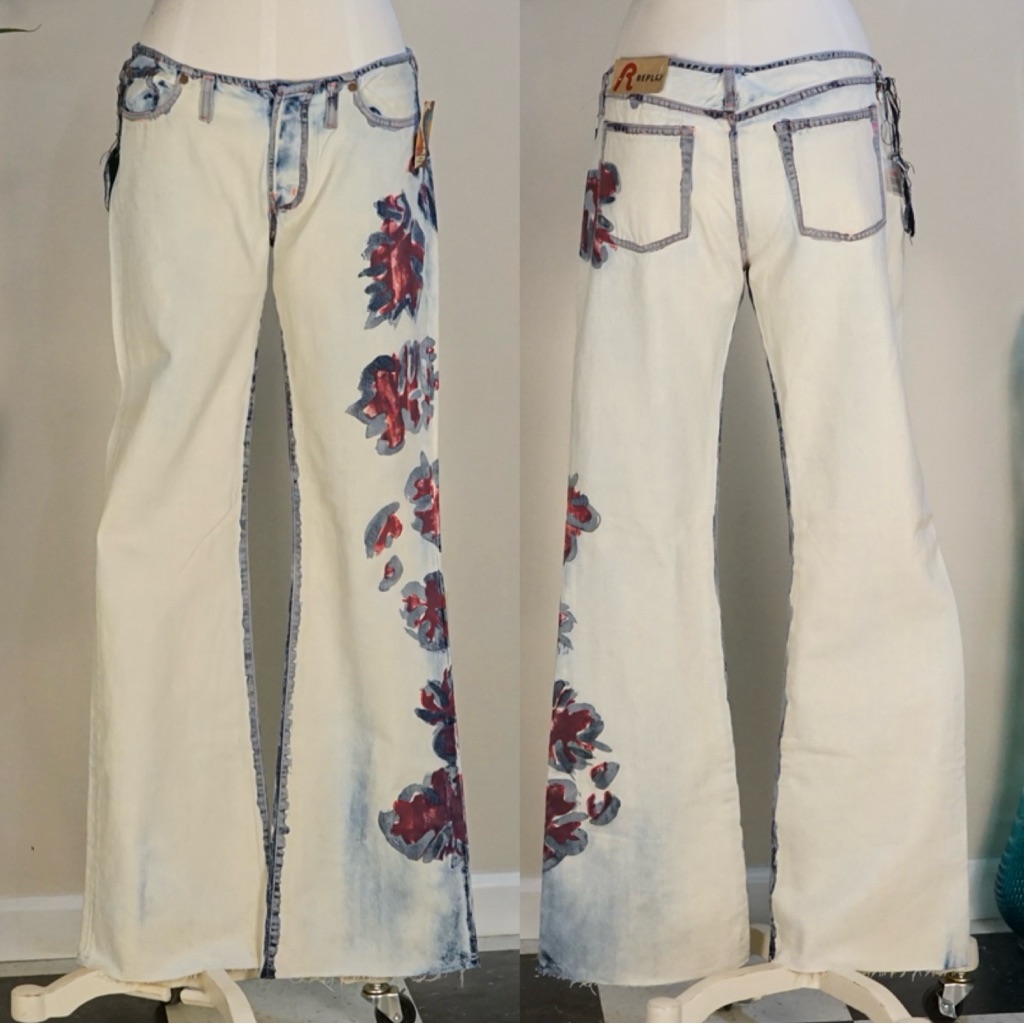 Y2k Replay Italy Bleach Wash Fade Flare Low Rise Watercolor 31